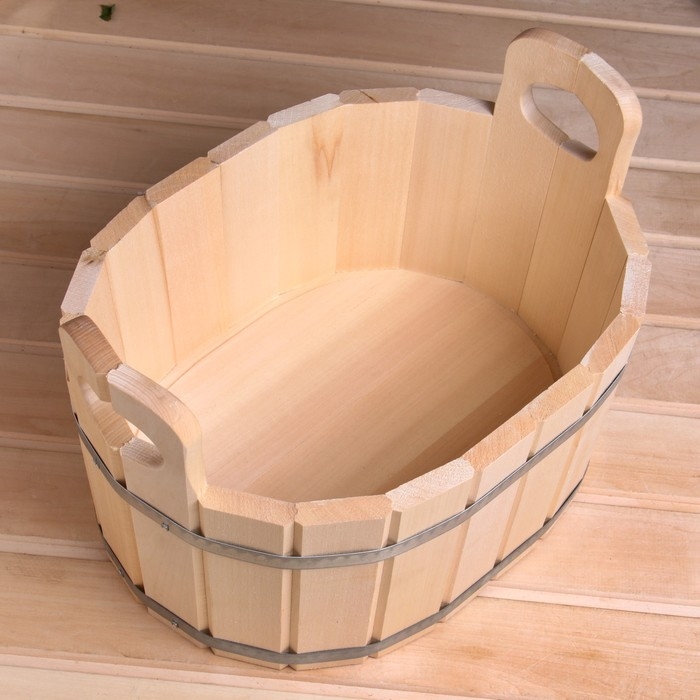 Шайка-таз из липы, 15 л, овальная, нержавеющий обруч, Шайка-таз из липы, 15 л, овальная, нержавеющий обруч, "Добропаровъ"