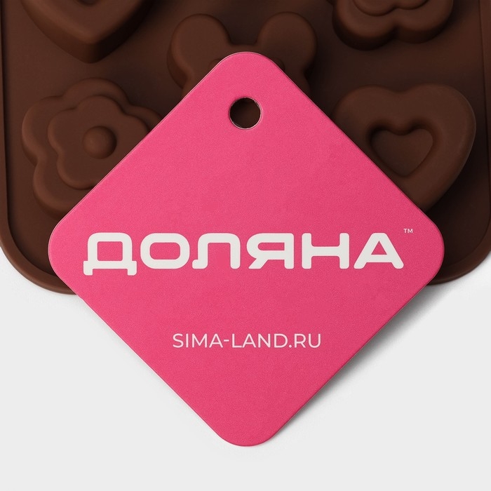 Форма для конфет и шоколада Доляна «Мишка, цветок, сердце», силикон, 19,7×10,5×1,5 см, 14 ячеек, цвет коричневый Форма для конфет и шоколада Доляна «Мишка, цветок, сердце», силикон, 19,7×10,5×1,5 см, 14 ячеек, цвет коричневый