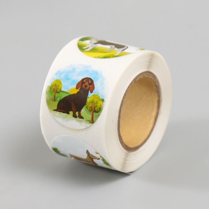 Наклейка бумага Наклейка бумага "Пёсики" d=2,5 см 252 шт в рулоне