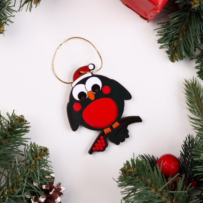 Ёлочная игрушка двусторонняя Ёлочная игрушка двусторонняя "Снегирь на ветке", 9х6 см