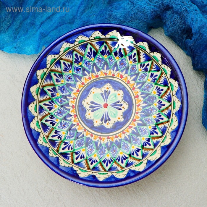 Тарелка Риштанская Керамика Тарелка Риштанская Керамика "Узоры", синяя, глубокая, микс, 20 см