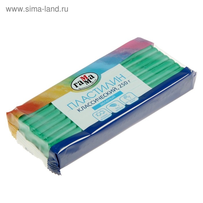 Пластилин 250 г, Пластилин 250 г, "Гамма" Классический, зелёный
