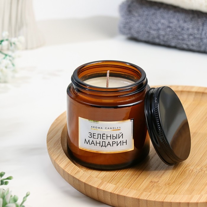 Свеча в банке ароматическая  Свеча в банке ароматическая "Зеленый мандарин", 6,2х6,2х6,5 см, 9 часов