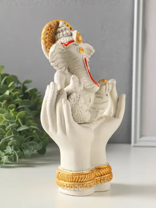 Фигурка гипс &laquo;Ганеша&raquo;, 21.5&times;11.5 см, белая с позолотой