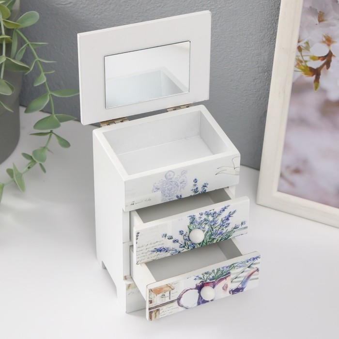 Шкатулка дерево 3 ящика  Шкатулка дерево 3 ящика "Кувшин с лавандой" 6,5х9х12 см