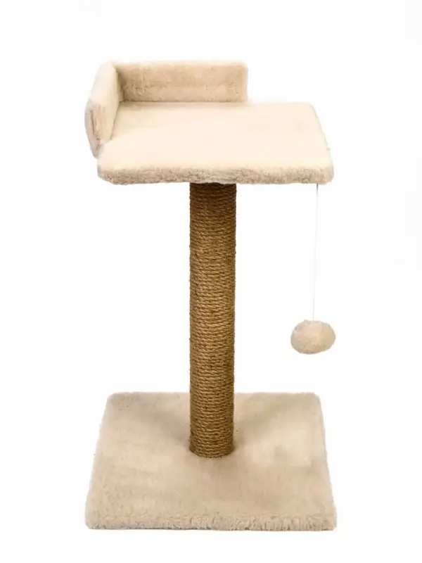 Когтеточка-столбик Petmil &laquo;Релакс&raquo;, 60&times;35&times;35 см, с полкой - лежанкой и игрушкой, джут, бежевая