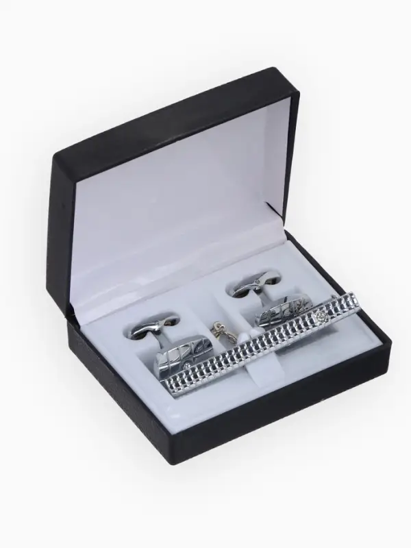 Набор мужской стальной &laquo;Запонки + Зажим для галстука&raquo;, клетки, белый в серебре