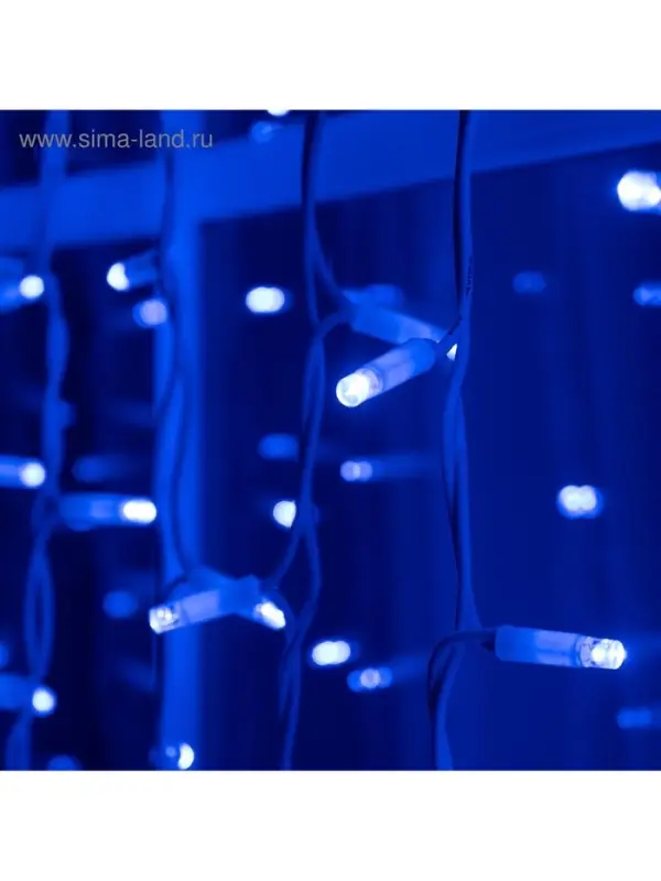 Гирлянда &laquo;Занавес&raquo; 2&times;3 м, IP65, УМС, белая нить каучук, 600 LED, свечение синее, 220 В