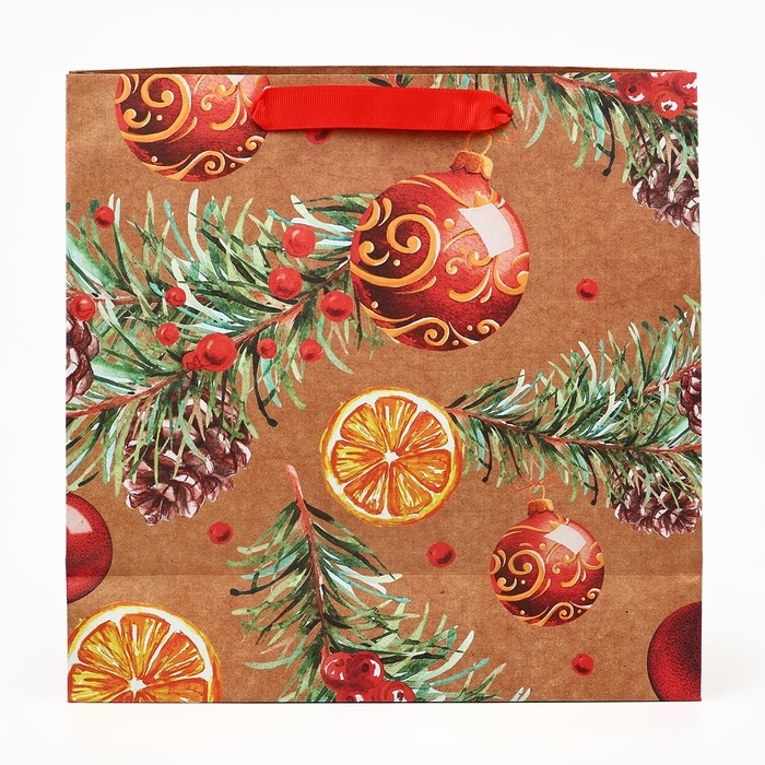 Пакет подарочный новогодний крафтовый квадратный «Новогоднее настроение», 30 х 30 х 12 см, Новый год Пакет подарочный новогодний крафтовый квадратный «Новогоднее настроение», 30 х 30 х 12 см, Новый год