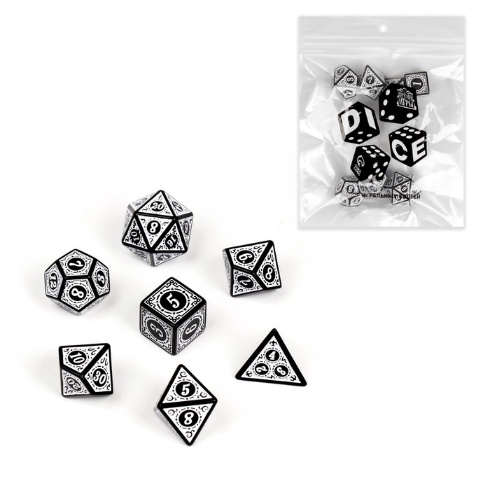 Набор кубиков для D&D (Dungeons and Dragons, ДнД) Набор кубиков для D&D (Dungeons and Dragons, ДнД) "Время игры", серия: D&D, 7 шт, белые