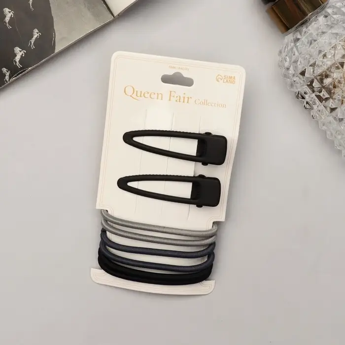 Набор для волос QF &laquo;Лиора&raquo;, 6 резинок, 2 заколки 5 см, классика, чёрно-серый