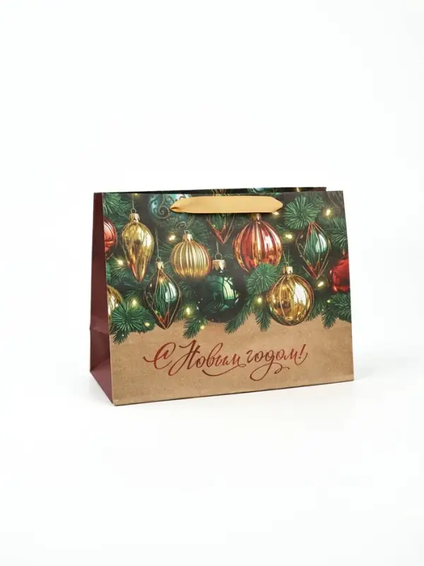 Пакет подарочный крафтовый вертикальный «С Новым годом», MS 18×23×10 см
