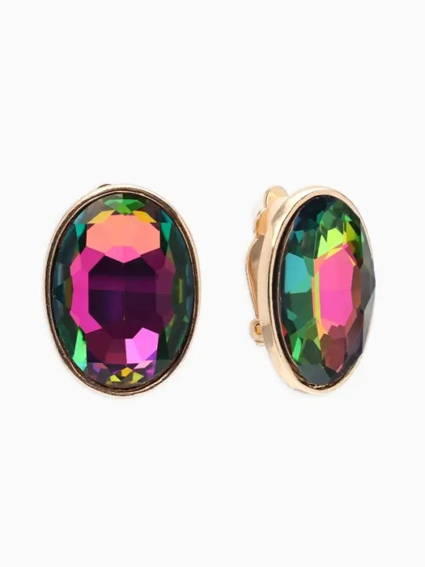 Серьги клипсы для ушей QF &laquo;Овал&raquo;, цвет золото, разноцветные