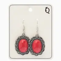 Серьги под натуральный камень &laquo;Натурель&raquo;, овал в кайме, красные в чернёном серебре