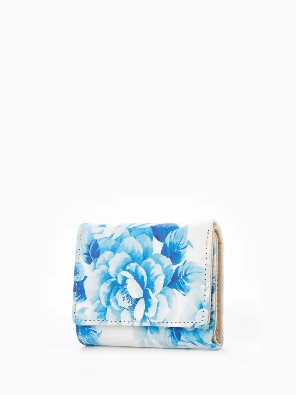 Кошелёк женский на кнопке, 10.5&times;2.5&times;8.5 см, с цветочным принтом, белый/голубой