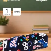 Пенал школьный на молнии Calligrata &laquo;Стикеры&raquo;, с принтом, принт МИКС