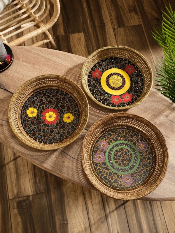 Корзина плетеная ротанг "Цветы 3", 34х34х6 см, МИКС