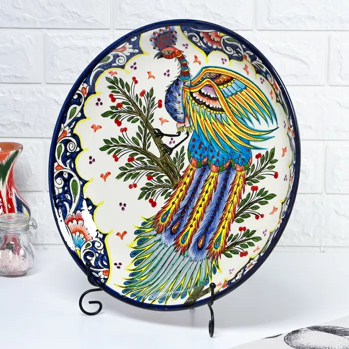 Ляган узбекский Риштанская Керамика &laquo;Жар-птица&raquo;, d=36 см, МИКС