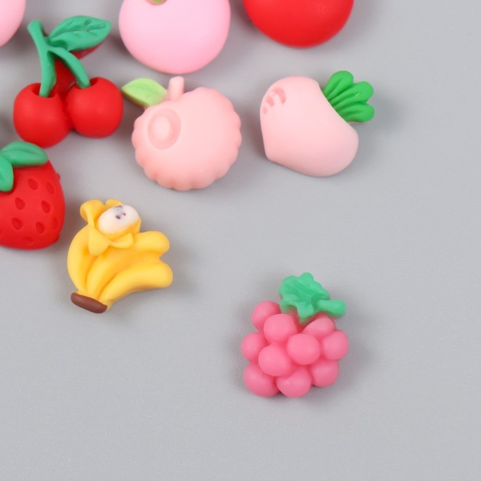 Декор для творчества пластик Декор для творчества пластик "Фруктово-ягодное ассорти" набор 12 шт 1,5х1,2 см