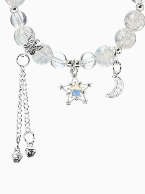 Браслет с подвесками &laquo;Сахарный. Ночное небо&raquo;, d=6 см, шар № 10/8, розовый, голубой в серебре