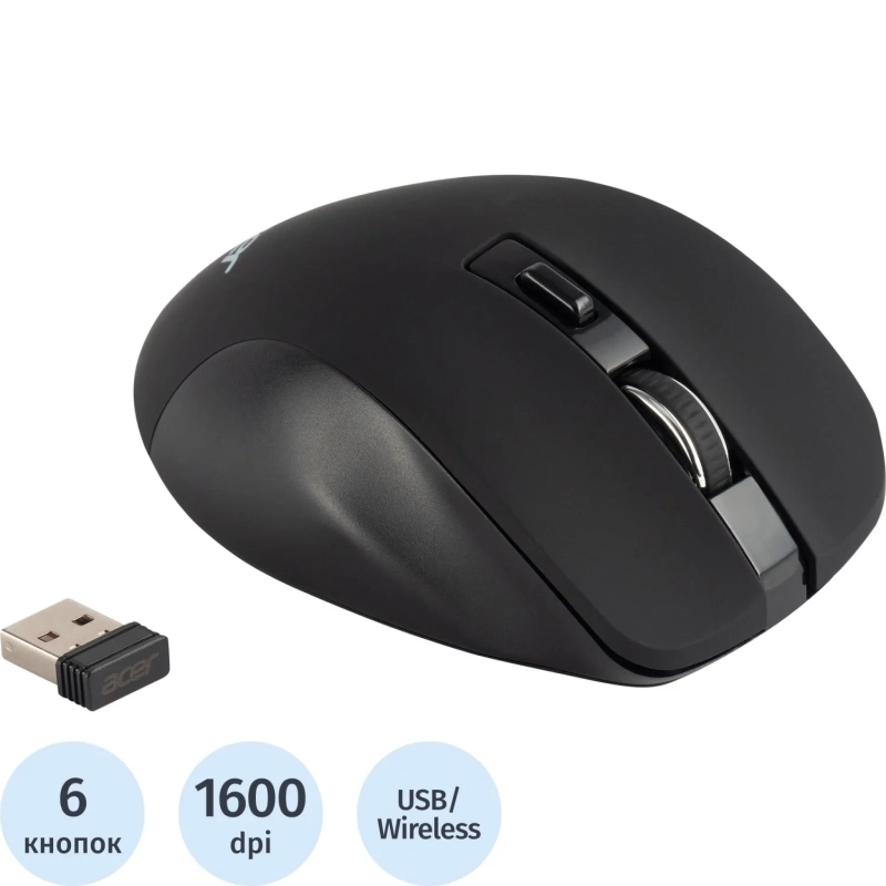 Мышь компьютерная Acer OMR140 black (1600dpi) wireless USB(ZL.MCEEE.00G)