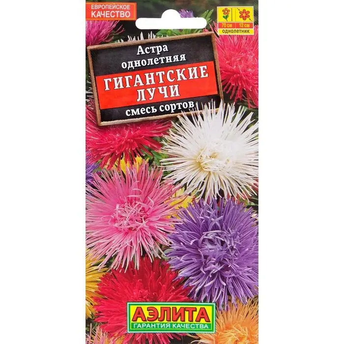 Семена цветов Астра Семена цветов Астра "Гигантские лучи", смесь окрасок, О, 0,2 г