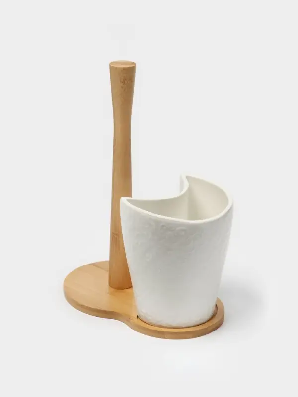 Подставка для бумажных полотенец и кухонных принадлежностей BellaTenero, 19.5&times;12.5&times;25.5 см, фарфор, бамбук, белая