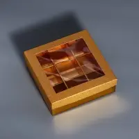 Коробка для 9 конфет золото глиттер, 12.5&times;12.5&times;4 см Кондитерская упаковка