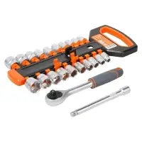 Набор головок 3/8"DR шестигранных с трещоткой 72Т 22пр. (8-21мм, 5/16"DR-7/8"DR, удл. 150мм)