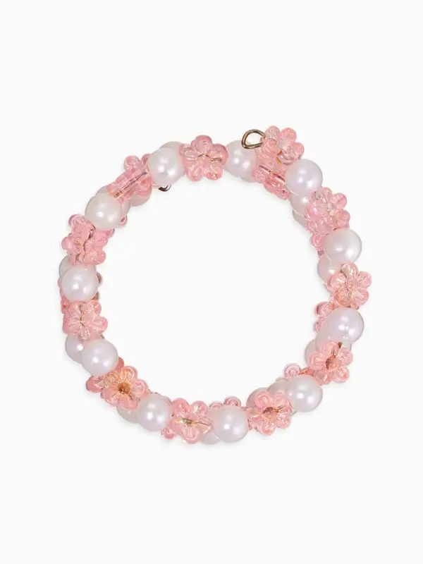 Браслет-пружинка детский &laquo;Выбражулька. Цветочки хрустальные&raquo;, d=3.5 см, белый, розовый