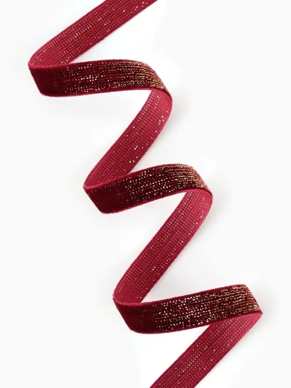 Лента бархатная, с золотым люрексом, 10 мм, 18&plusmn;1 м, бордовая №46