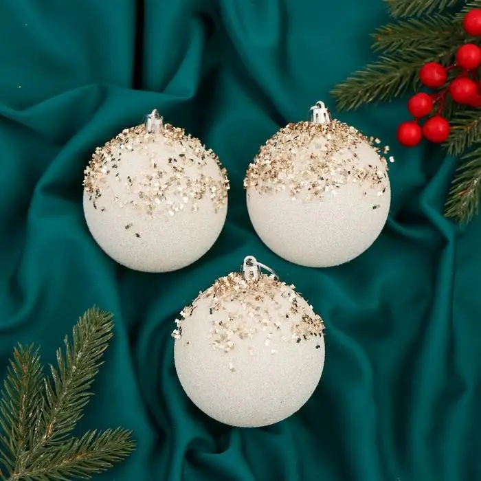 Ёлочные игрушки «Новелла блеск», шары новогодние, d=8 см, 3 шт., золото