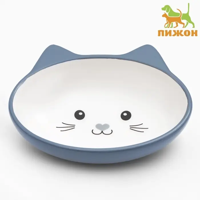 Миска керамическая &laquo;Кошачья мордочка&raquo; 200 мл - 14&times;12&times;3.5 см, серая/белая