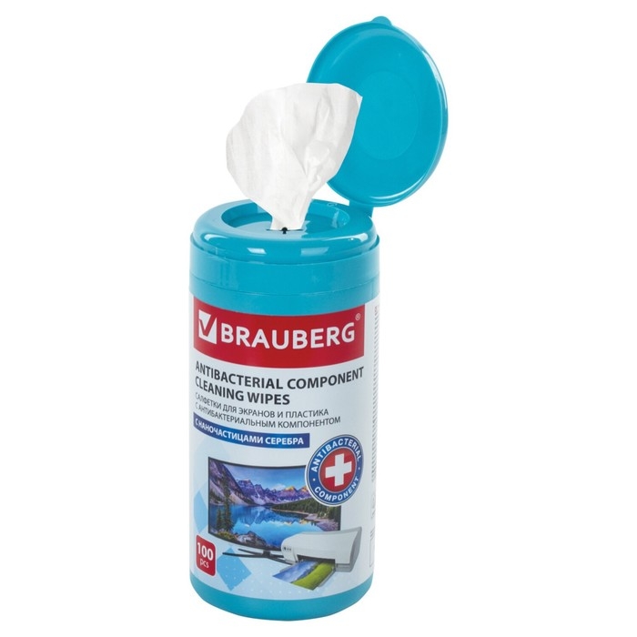 Салфетки чистящие д/экранов всех типов BRAUBERG, 13x17 см, 100 шт в тубе, пл, влажн, антиб Салфетки чистящие д/экранов всех типов BRAUBERG, 13x17 см, 100 шт в тубе, пл, влажн, антиб