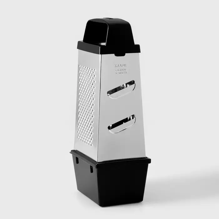 Тёрка с контейнером КВАРЦ &laquo;Комфорт&raquo;, 4 грани, 450 мл, 11&times;8.5&times;27 см, металл, МИКС