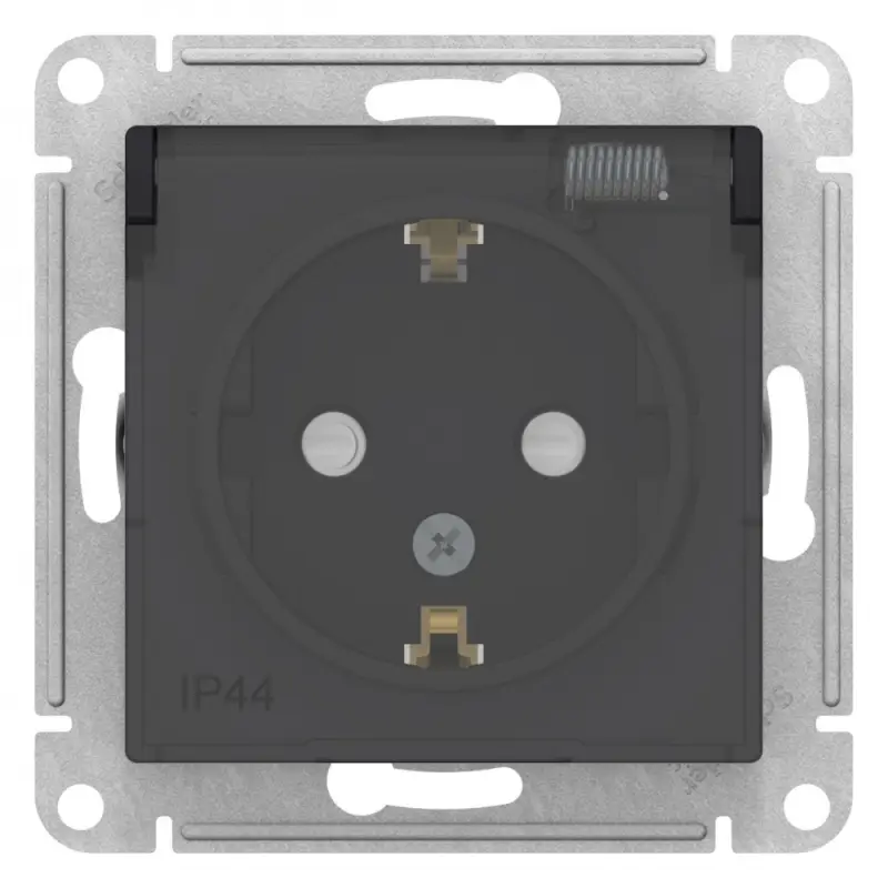 ATLASDESIGN AQUA РОЗЕТКА с заземлением со шторкамис прозрачной крышкой, 16А, IP44, механизм, КАРБОН