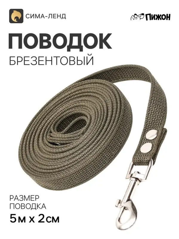 Брезентовый поводок, 5 м &times; 2 см, тёмно-зелёный