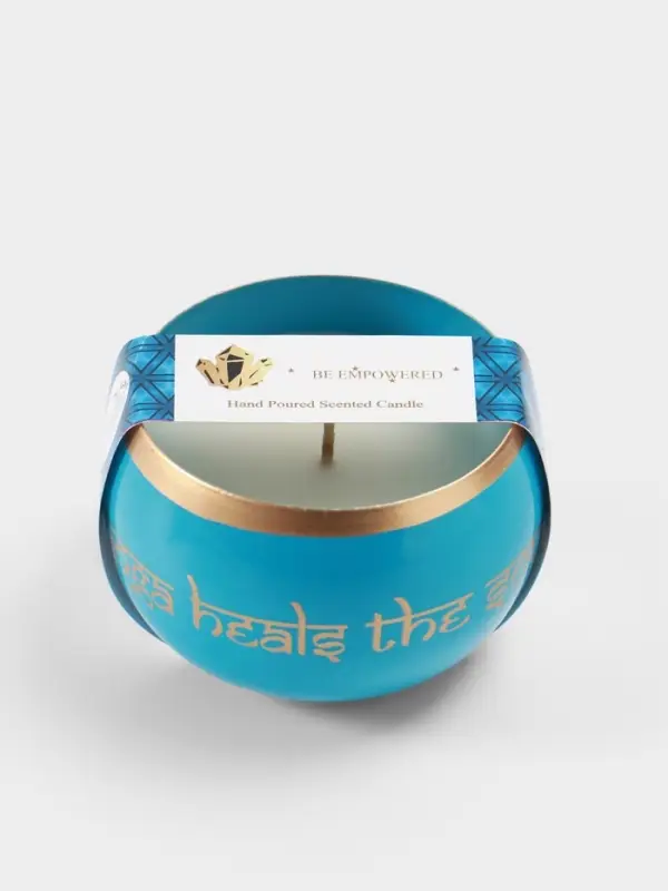 Свеча в чаше Yoga heal the soul, 200 г, 8.5&times;7 см, соевый воск, голубая