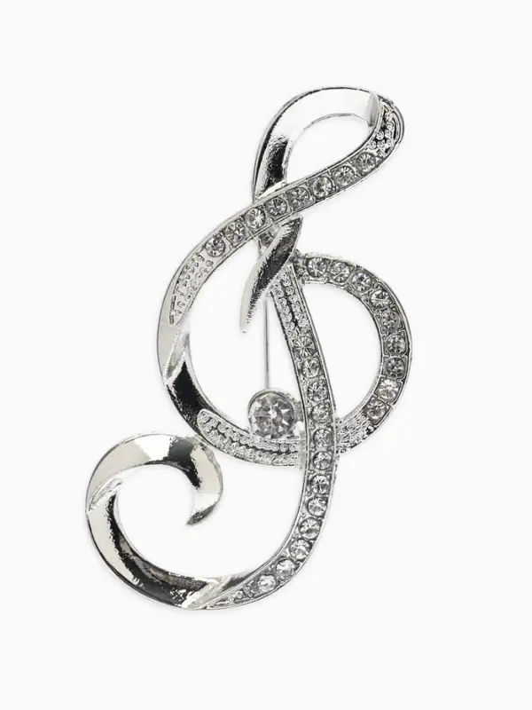 Брошь &laquo;Нота. Скрипичный ключ&raquo;, белая в серебре