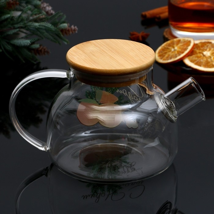 Чайник заварочный стеклянный с бамбуковой крышкой Дорого внимание «С Новым годом. Аромат праздника», 800 мл Чайник заварочный стеклянный с бамбуковой крышкой Дорого внимание «С Новым годом. Аромат праздника», 800 мл