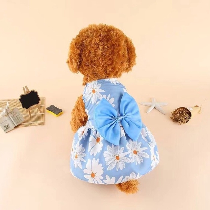 Платье для животных "Ромашки», хлопок, S (ДС 25, ОГ 35 см), голубое