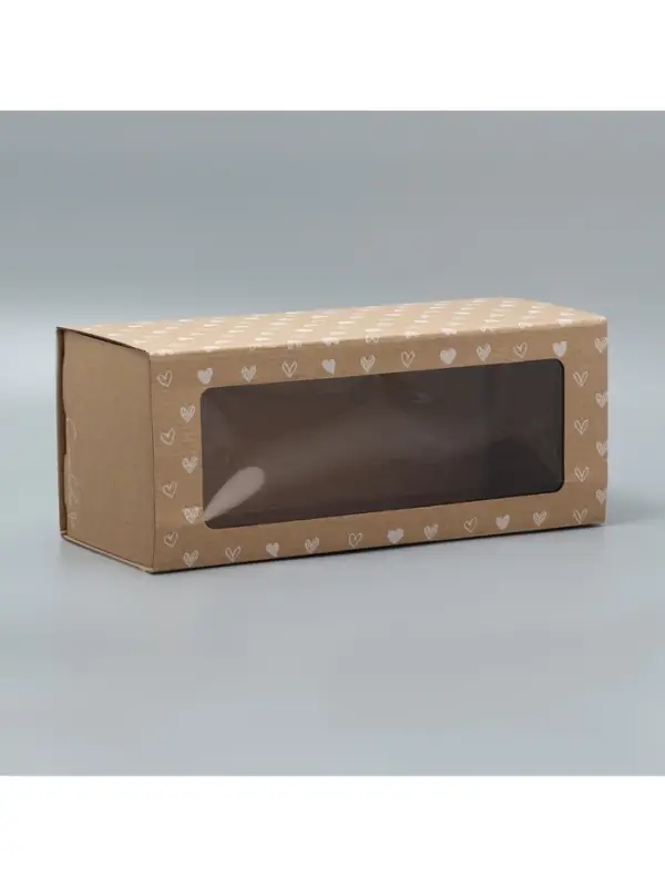 Коробка подарочная складная с пластиковым окном, упаковка, &laquo;Сердечки&raquo;, 14&times;35&times;14 см