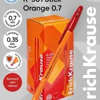 Ручка шариковая ErichKrause R=301 Orange Stick, узел 0.7 мм, красная