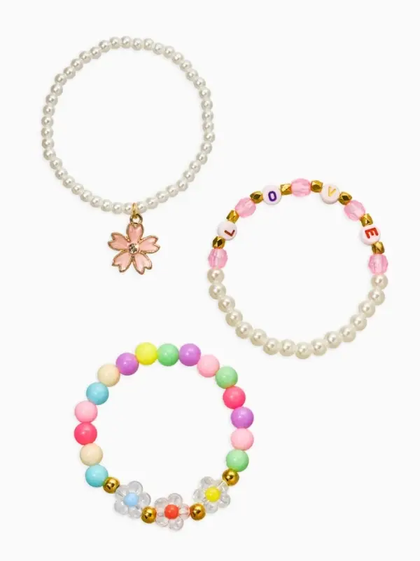 Браслет детский «Выбражулька», 3 шт. набор, цветок, бусины, цветной Браслет детский «Выбражулька», 3 шт. набор, цветок, бусины, цветной