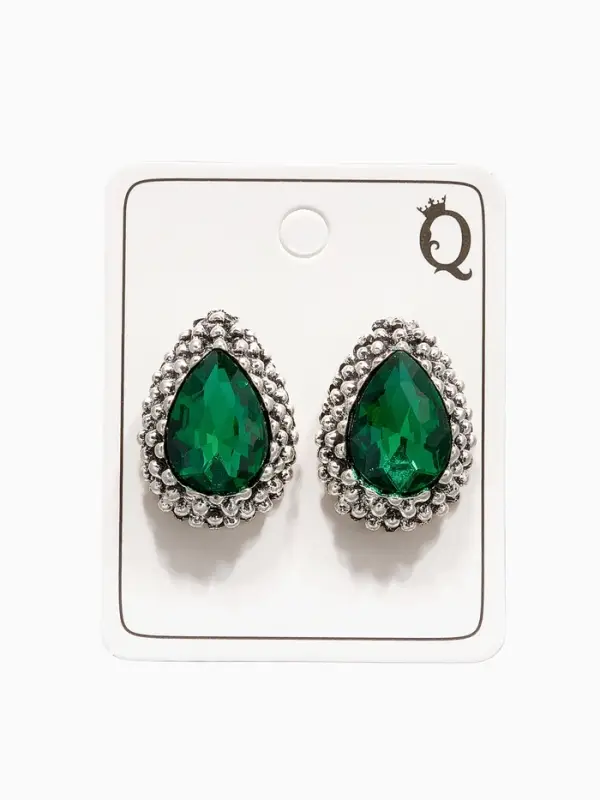 Серьги со стразами &laquo;Морское сияние&raquo;, цвет изумрудный в чернёном серебре