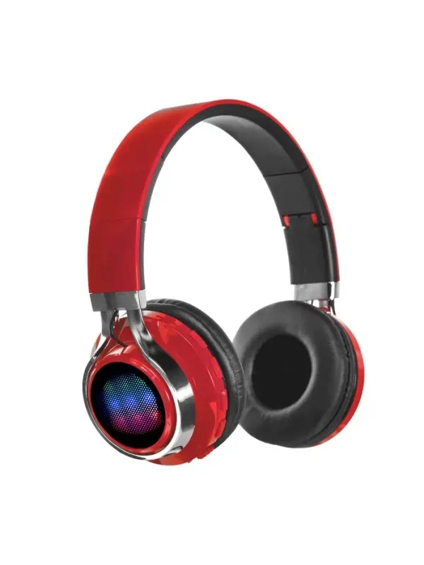 Наушники беспроводные, накладные, Luazon RX-1, Bluetooth 4.2, с микрофоном, с подсветкой LED, microSD, FM, 250 мАч, красные