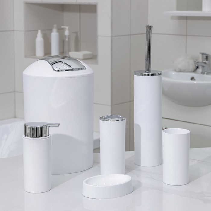 Набор аксессуаров для ванной комнаты SAVANNA «Сильва», 6 предметов (дозатор, мыльница, 2 стакана, ёршик, ведро), цвет белый Набор аксессуаров для ванной комнаты SAVANNA «Сильва», 6 предметов (дозатор, мыльница, 2 стакана, ёршик, ведро), цвет белый