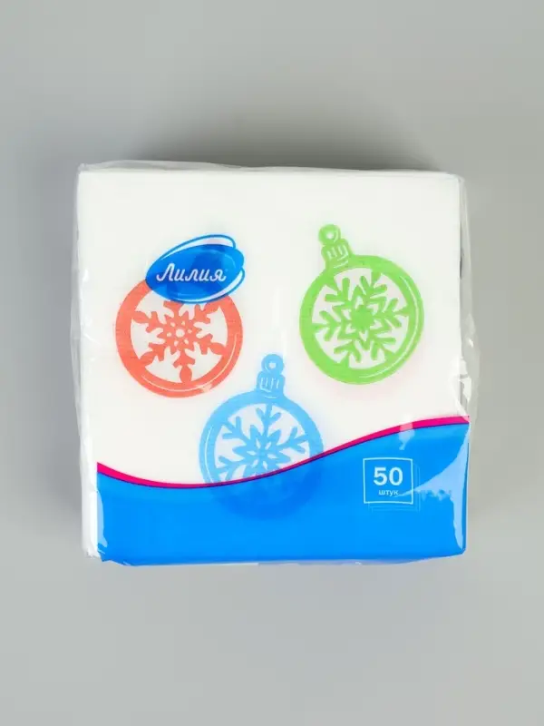 Салфетки бумажные однослойные «Шарики - снежинки», 24х24, 50 шт Салфетки бумажные однослойные «Шарики - снежинки», 24х24, 50 шт