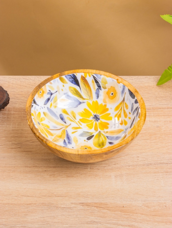Миска Миска "Желтые и синие цветы" дерево манго 17,5х17,5х6,5 см