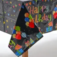 Скатерть одноразовая &laquo;С днём рождения&raquo;, 137&times;183 см, чёрная